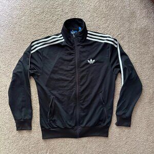 Adidas Jacket Mens Medium Vtg Full Zip Mock Neck Fleece Black Zip Pockets Track